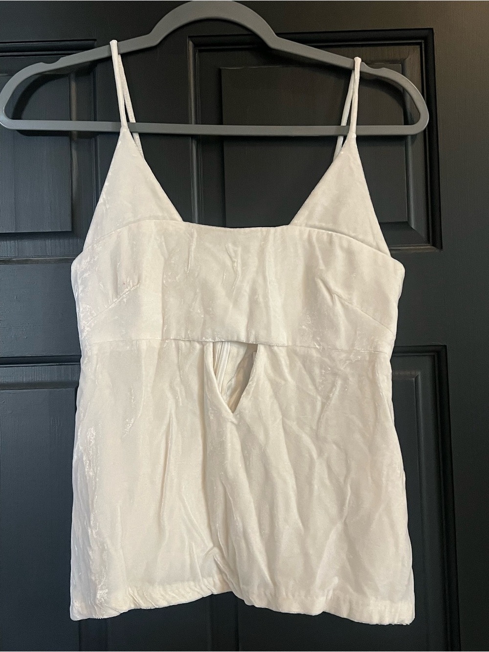 White Crushed Velvet Cut Out Spaghetti-Strap Cami